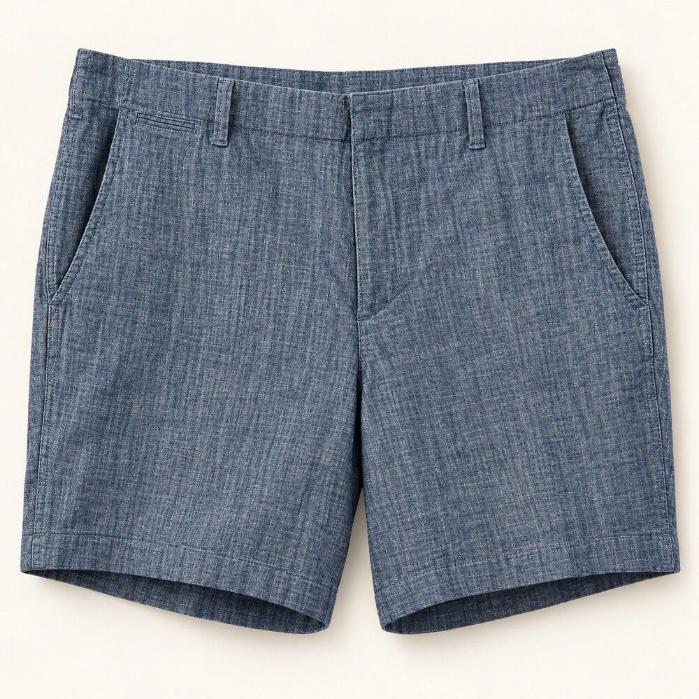 Lands’ End Women’s 20W Blue Chambray Shorts Elastic Back Waistband 7 Inch Inseam